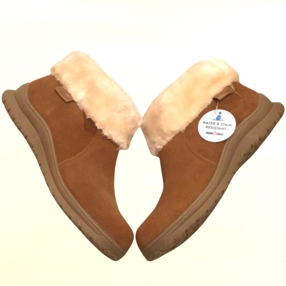 ๐ Minnetonka Brown Suede Faux Fur Moccasin Boot Size 10 Water/Stain Resistant - Picture 7 of 13